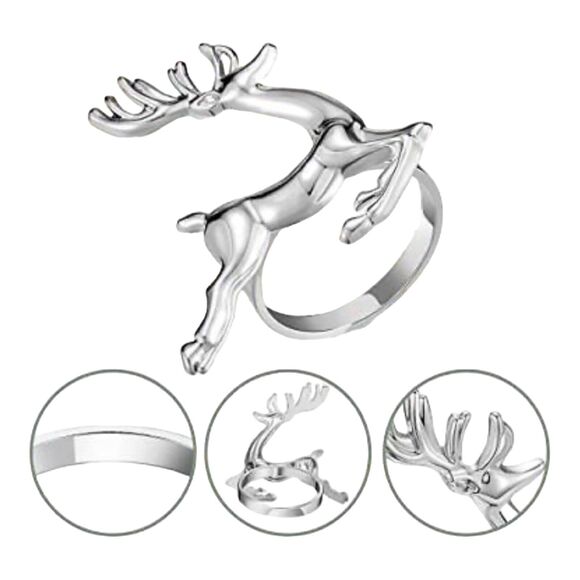 Set (6) Silver REINDEER NAPKIN RINGS Holders Holiday Christmas Table Decor 2.25" - Picture 7 of 13